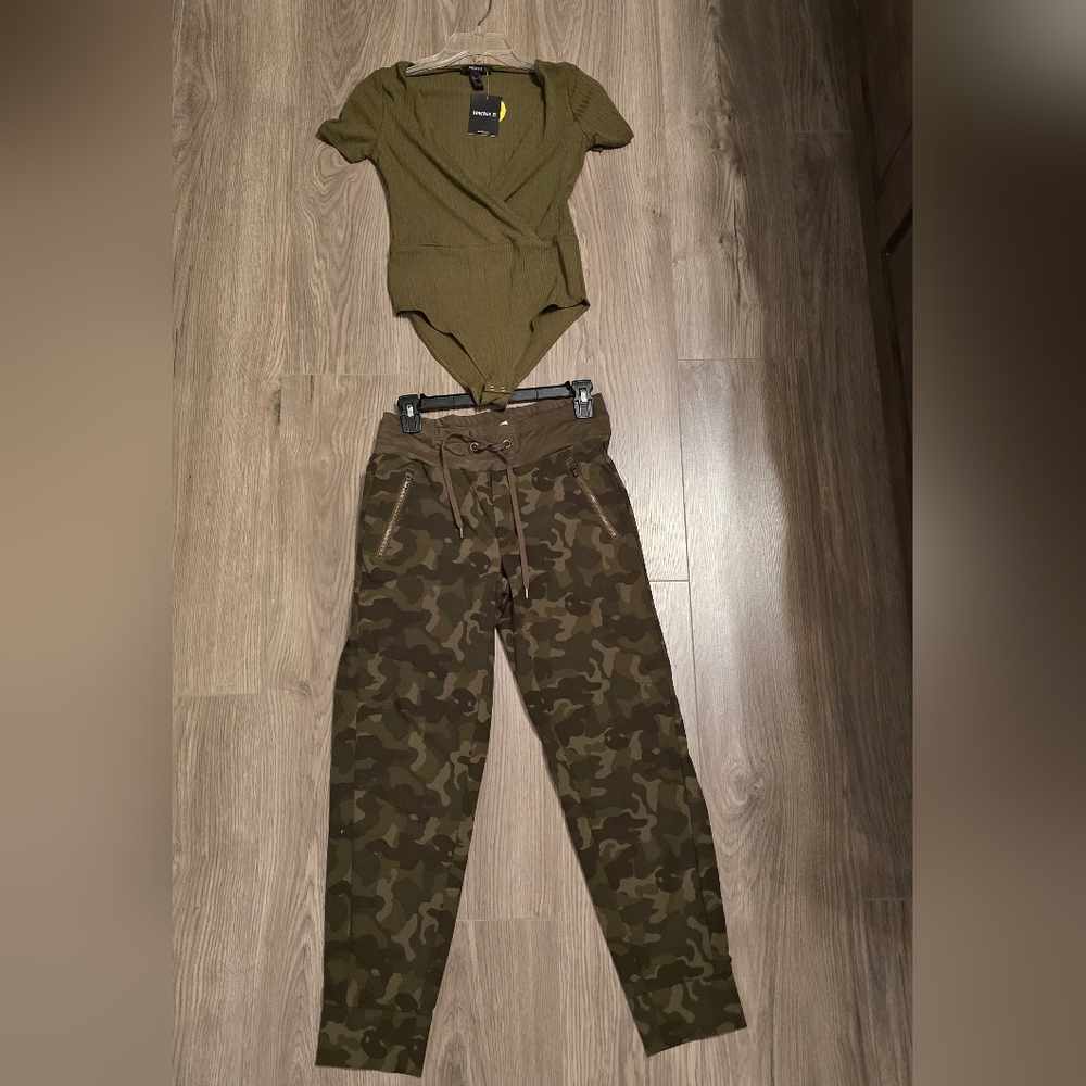 Marrakech Olive Wrap Top and Camouflage Pants Set